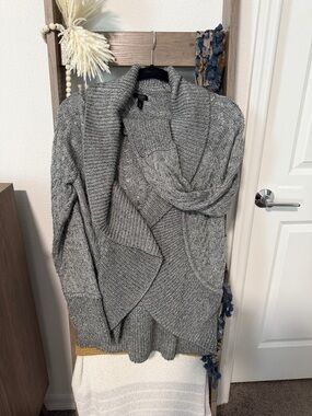 Soma Gray Cable-Knit Shawl Collar Cardigan Sweater